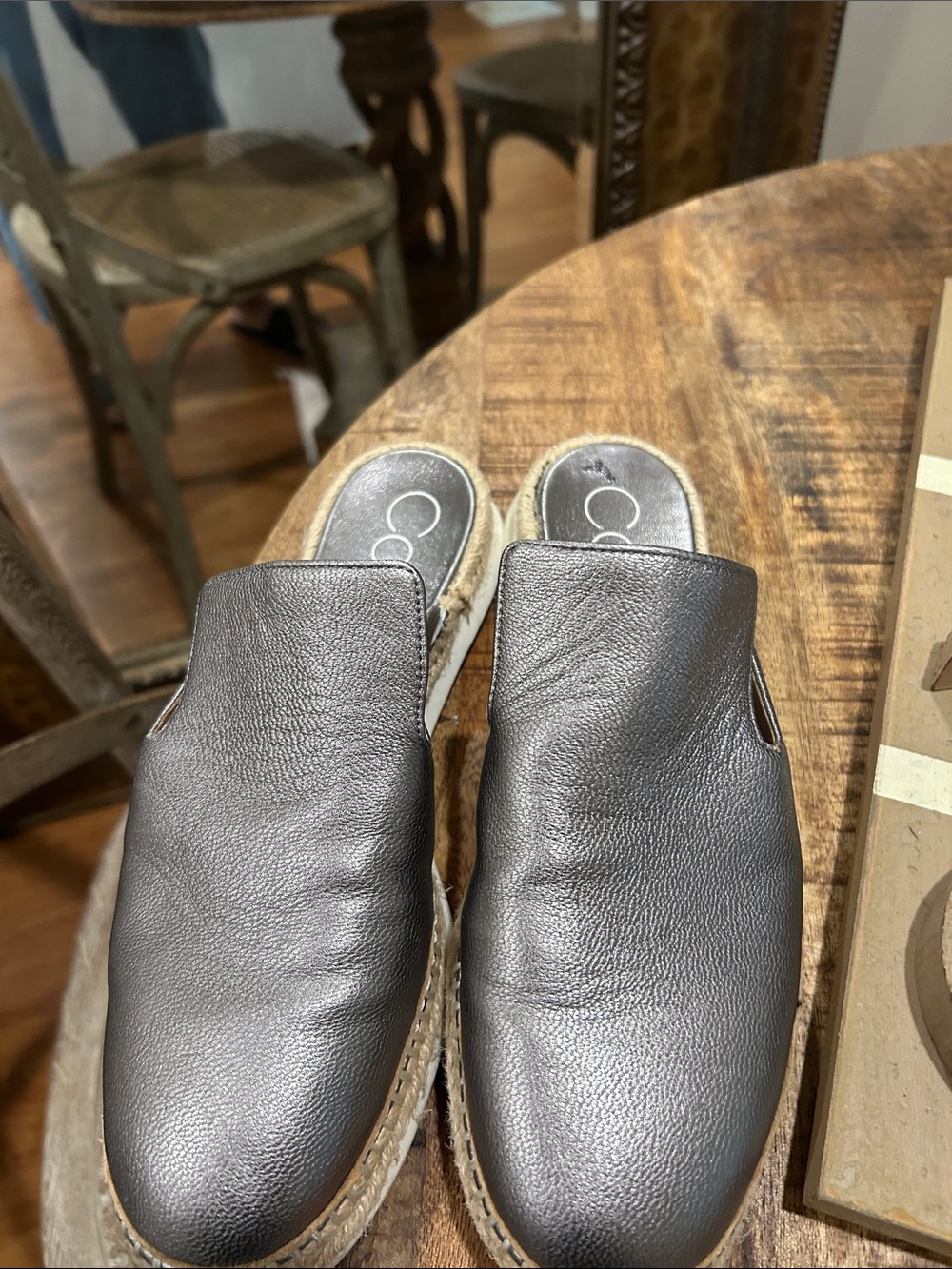 Calvin Klein gunmetal - pewter Leather Slip-On Espadrille Mules